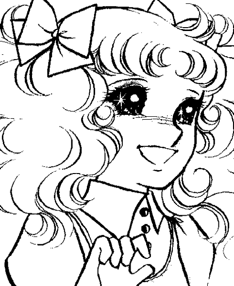 Coloriage de Candy Candy en pleine action dans un décor animé