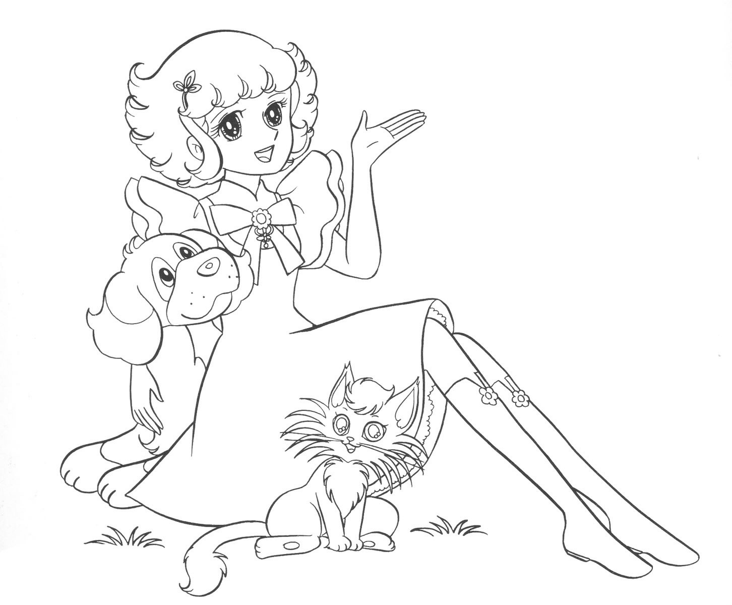 Coloriage de Candy Candy en pleine balade sous un ciel étoilé