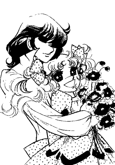 Coloriage de Candy Candy en train de marcher dans un paysage doux