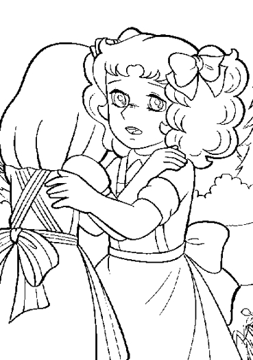 Coloriage de Candy Candy en pleine aventure au bord d'un lac