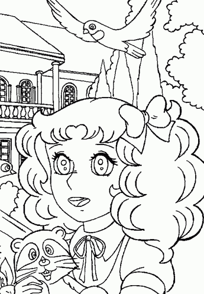 Coloriage de Candy Candy avec des fleurs et des nuages