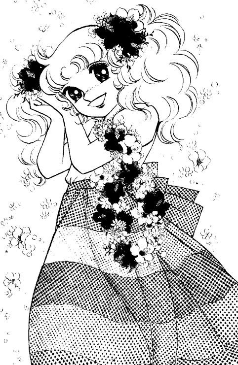 Coloriage de Candy Candy entourée de fleurs et de douceurs