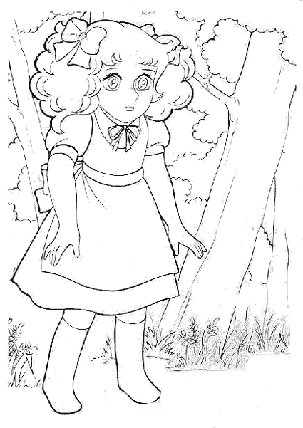 Coloriage de Candy Candy en pleine action sur une scène ensoleillée