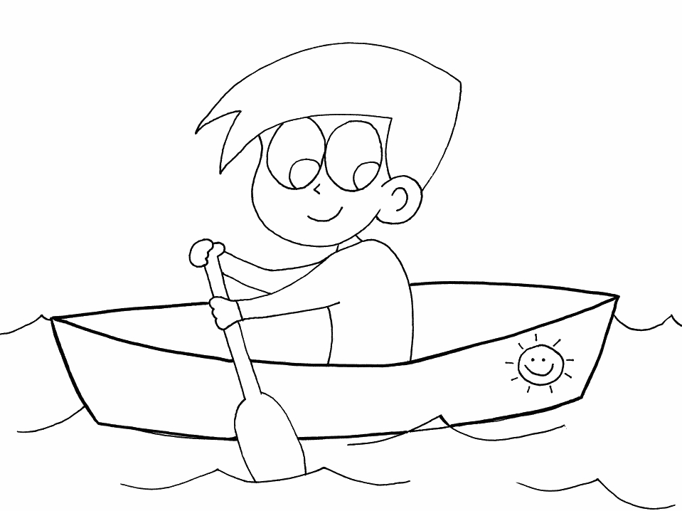 Coloriage d'un canot voguant paisiblement sur un lac entouré d'arbres