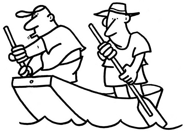 Coloriage d'un canot en chaloupe sur un plan d'eau tranquille