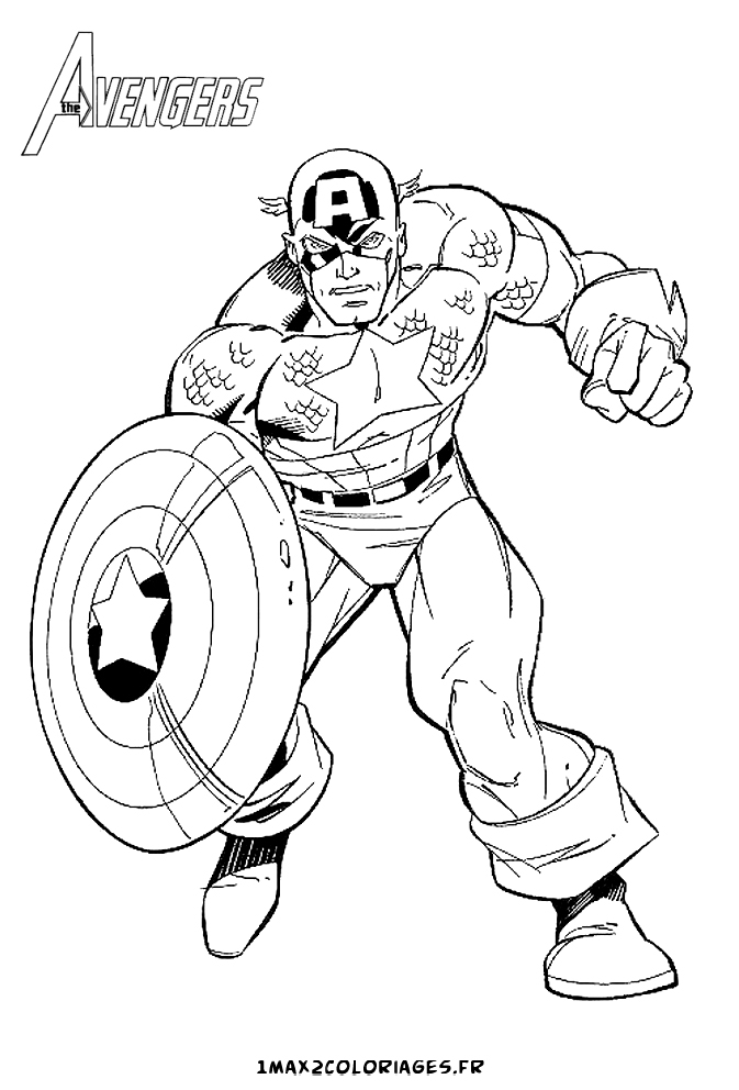 Coloriage de Captain America en pleine action avec son bouclier