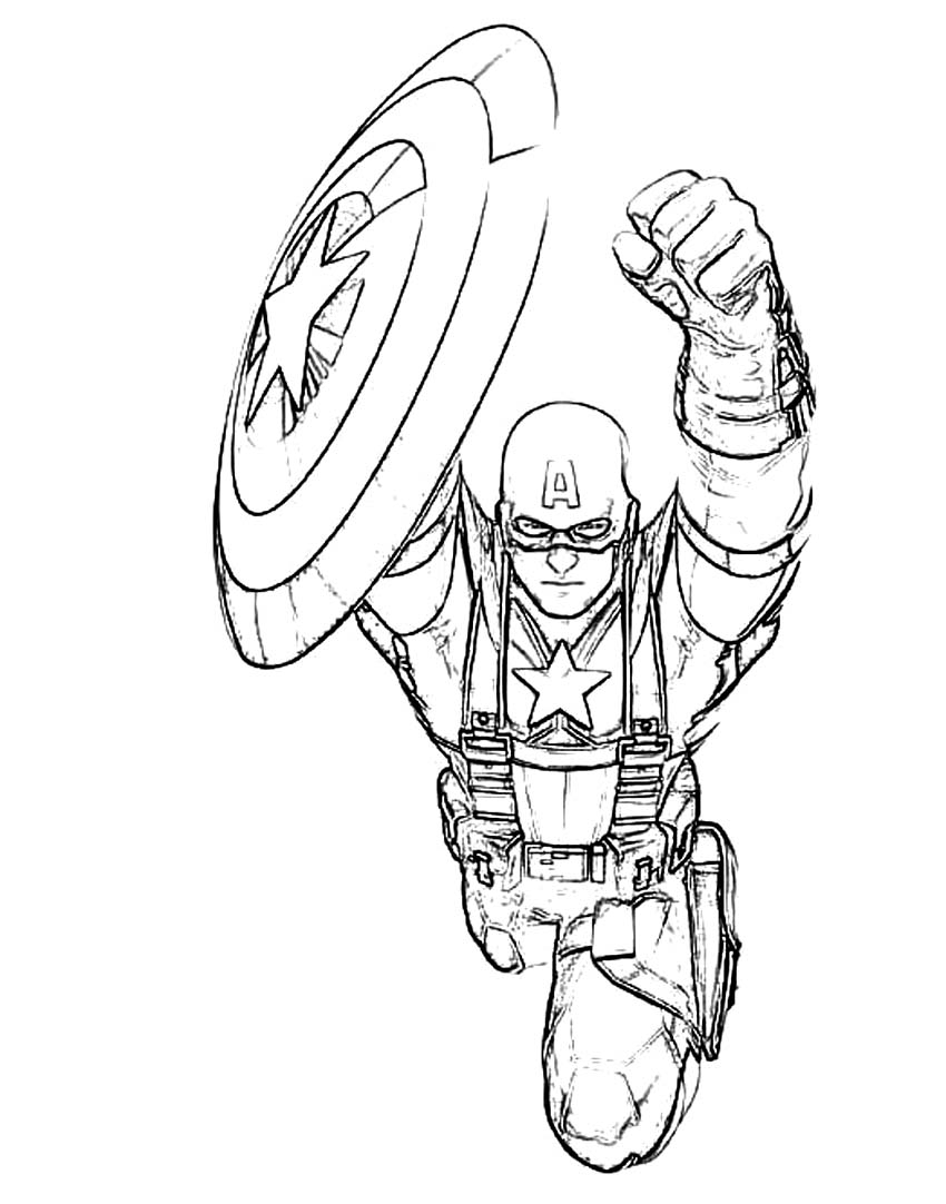 Coloriage de Captain America en pleine action