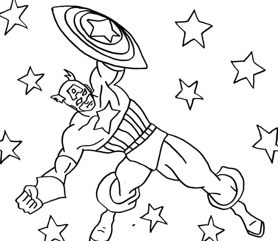Captain America en action avec son bouclier sur un fond dynamique