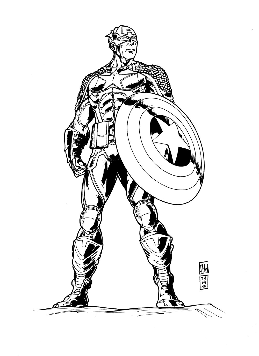 Captain America en position héroïque sur un fond minimaliste