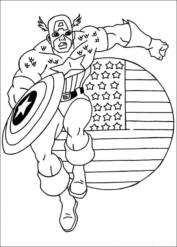 Coloriage de Captain America en pleine action sur un fond de ville