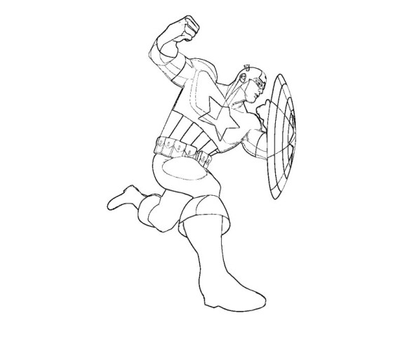 Captain America en pleine action avec son bouclier Captain America en pleine action avec son bouclier