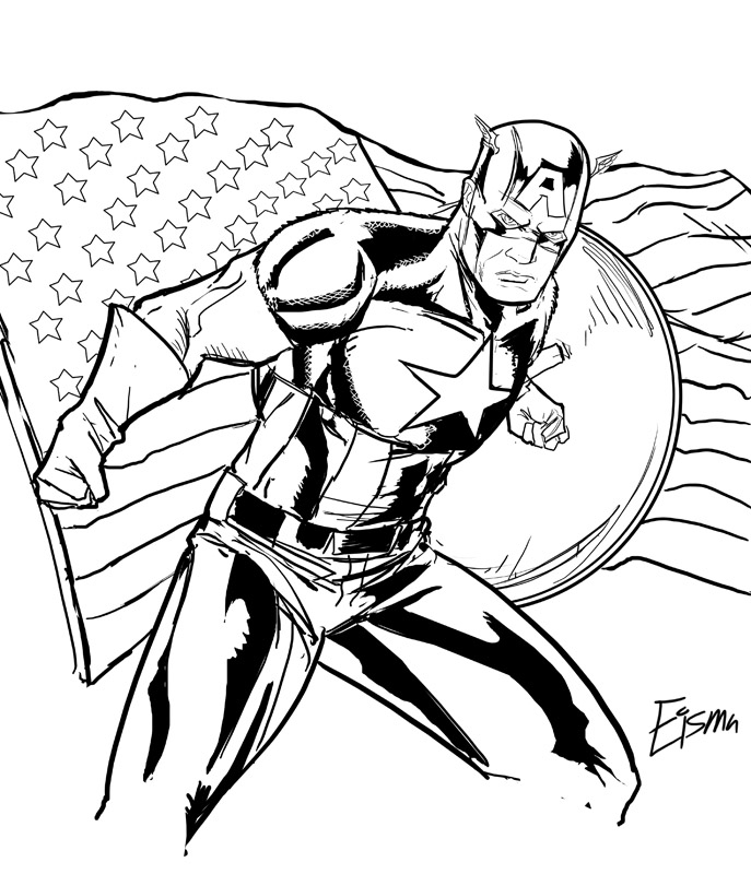 Captain America tenant son bouclier dans une posture héroïque