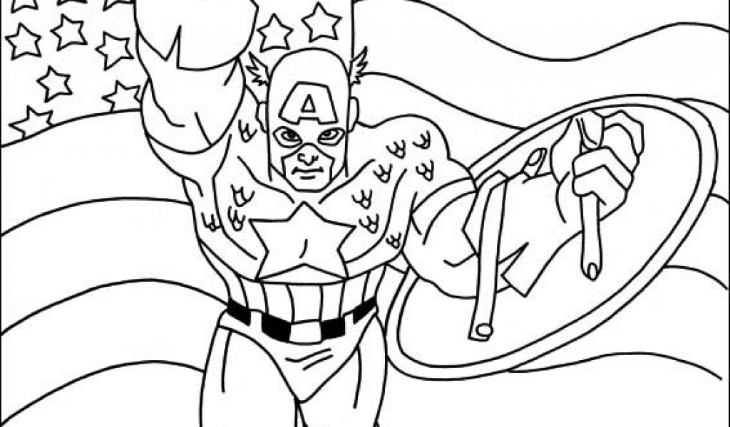 Coloriage de Captain America en pleine action avec son bouclier