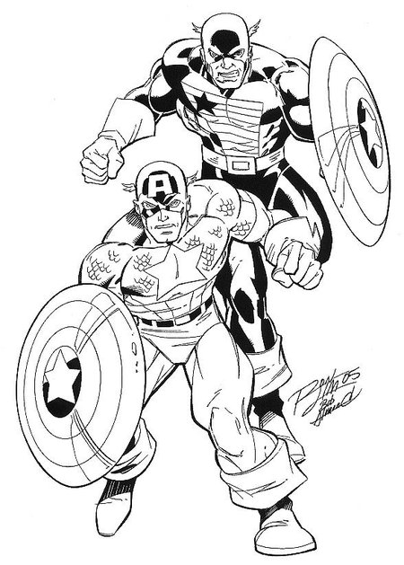 Coloriage de Captain America en pleine action sur un fond simple