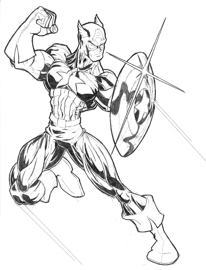 Captain America en pleine action avec son bouclier