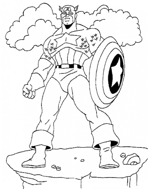 Coloriage de Captain America prêt à combattre dans un décor dynamique