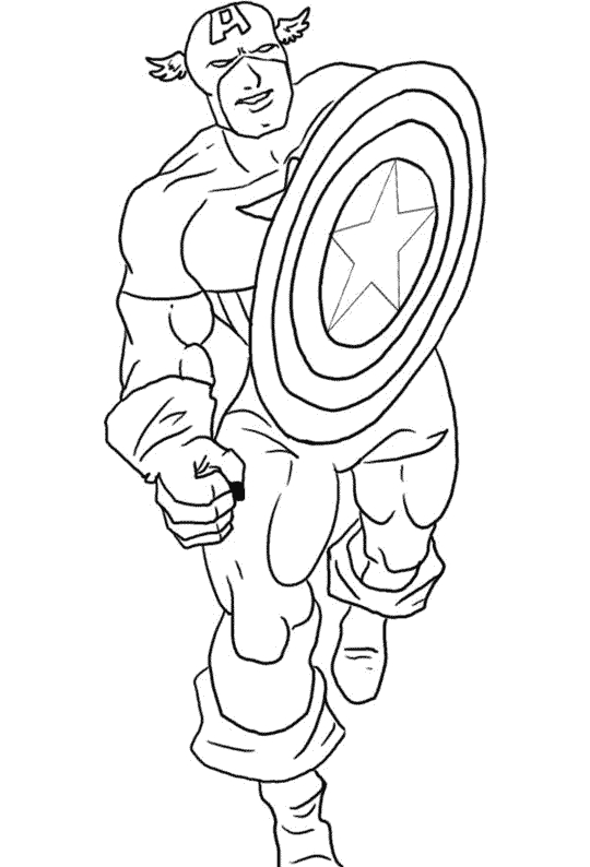 Coloriage de Captain America en position héroïque avec son bouclier