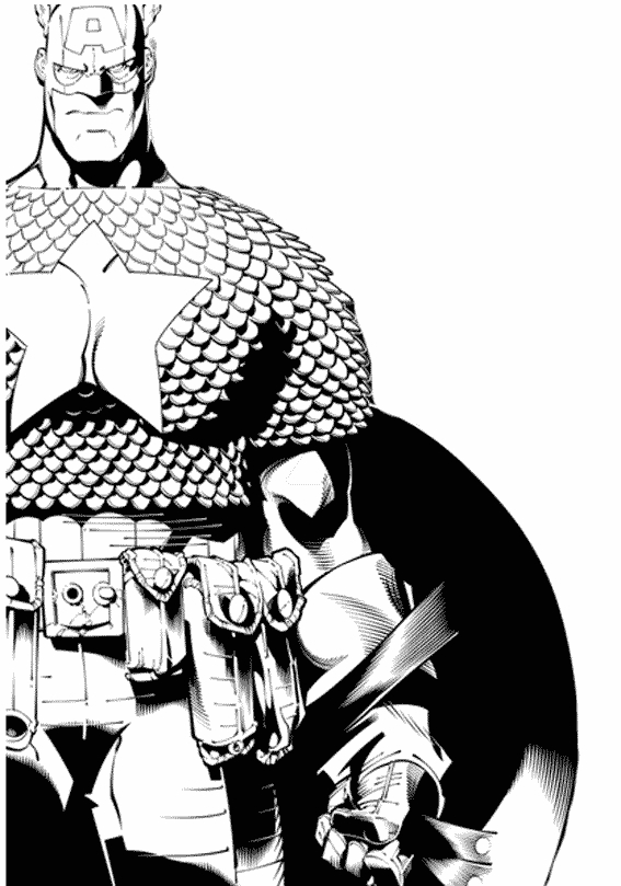 Coloriage de Captain America en pleine action avec son bouclier