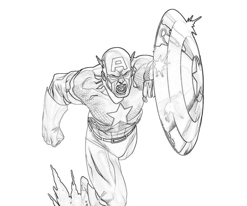 Coloriage de Captain America en pleine action, prêt à défendre le monde Coloriage de Captain America en pleine action, prêt à défendre le monde