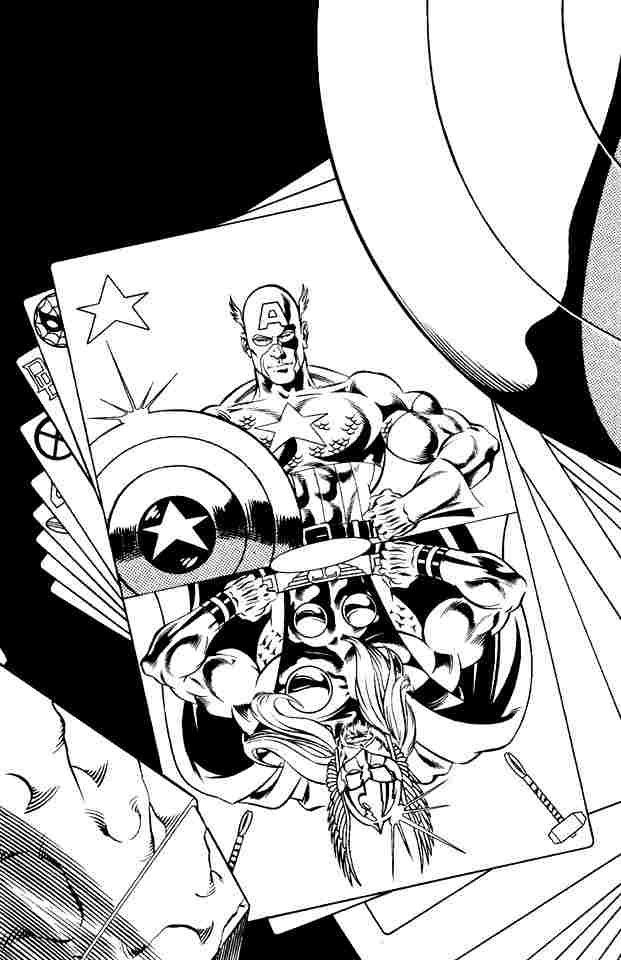 Coloriage de Captain America en pleine action avec son bouclier