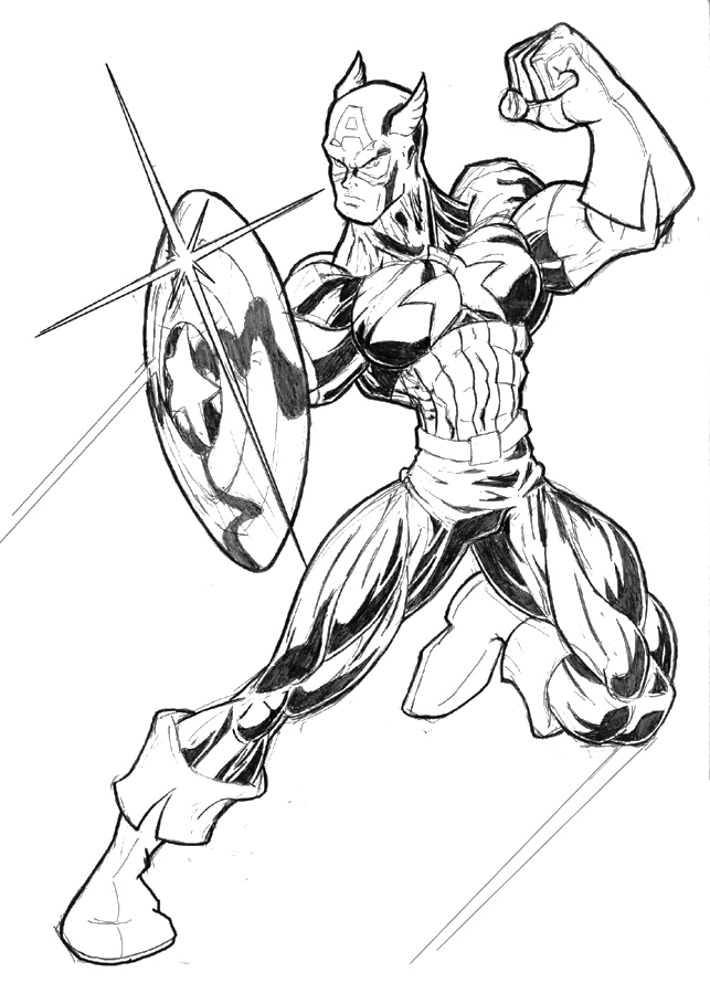Captain America en pleine action avec son bouclier