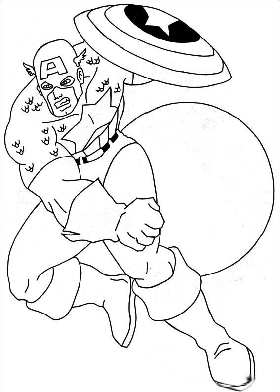 Coloriage de Captain America en position héroïque avec son bouclier