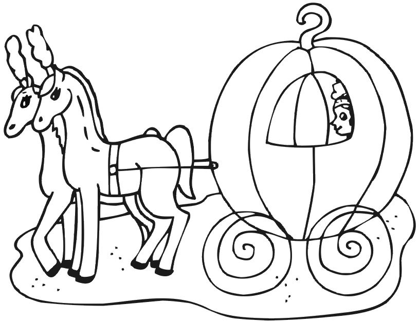 Coloriage d'un carrosse élégant tiré par des chevaux avec un décor naturel