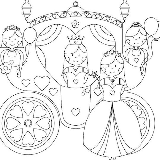 Coloriage d'un carrosse dans un décor de conte