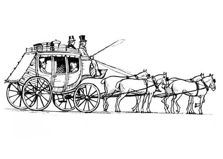 Carrosse élégant tiré par des chevaux dans un paysage doux