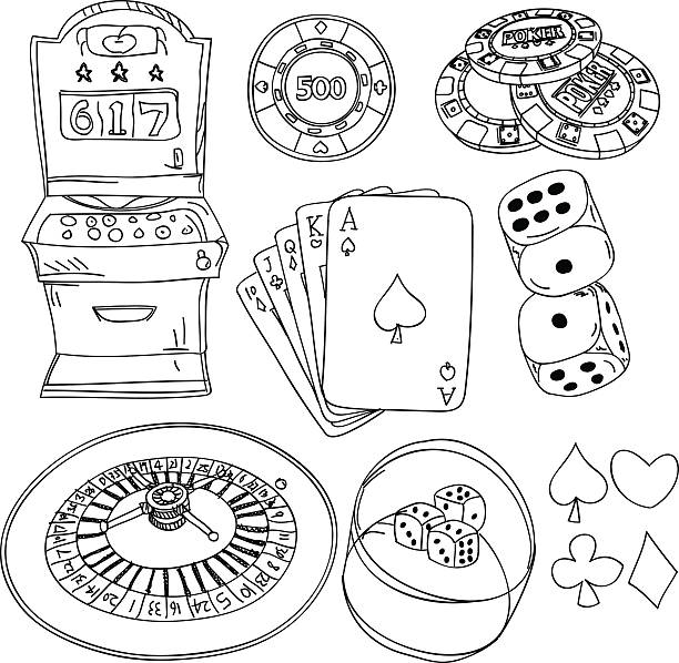 Coloriage d'un casino avec des machines à sous et des jeux de cartes