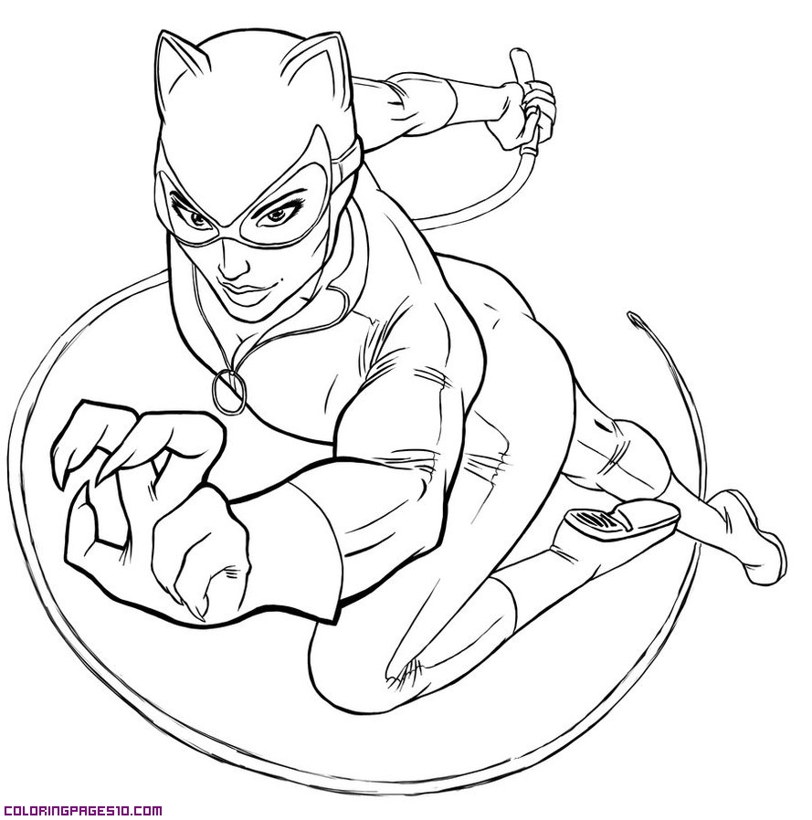 Coloriage de Catwoman en pleine action dans un décor urbain Coloriage de Catwoman en pleine action dans un décor urbain
