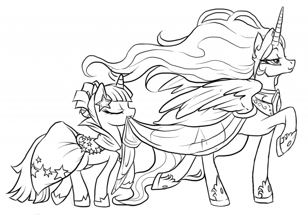 Coloriage de Célestia dans un paysage fantastique