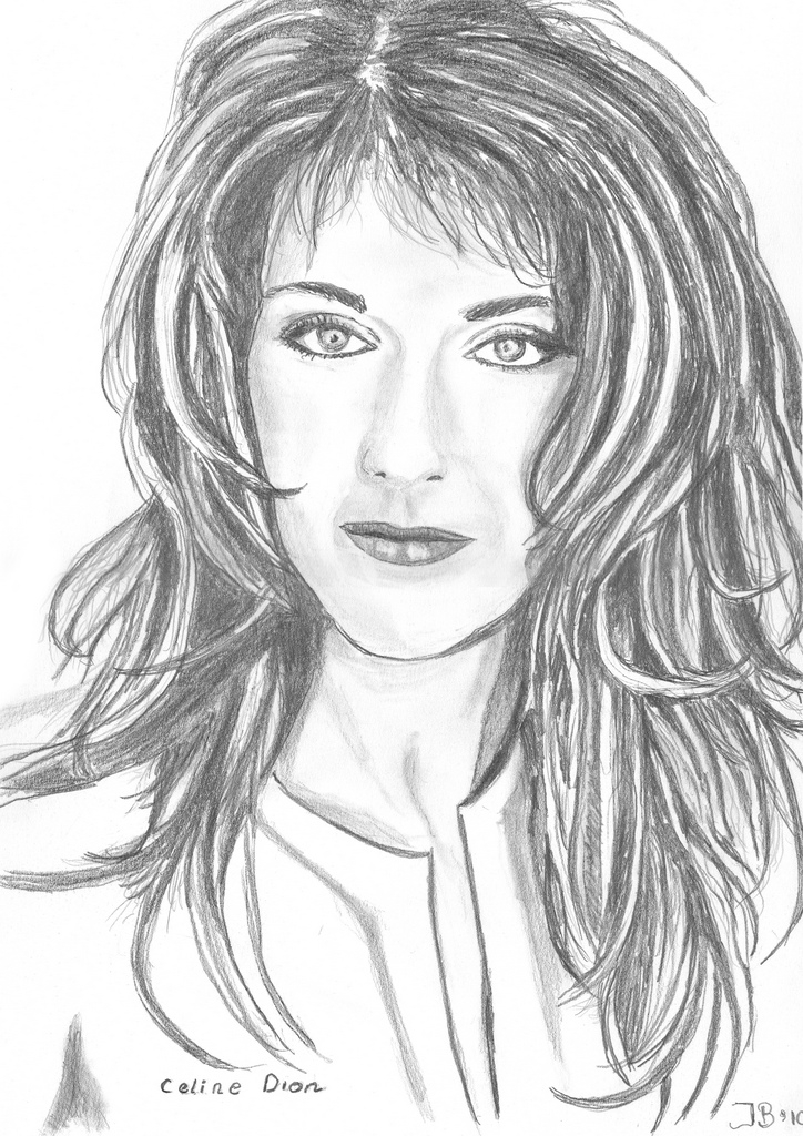 Coloriage de Céline Dion chantant avec passion