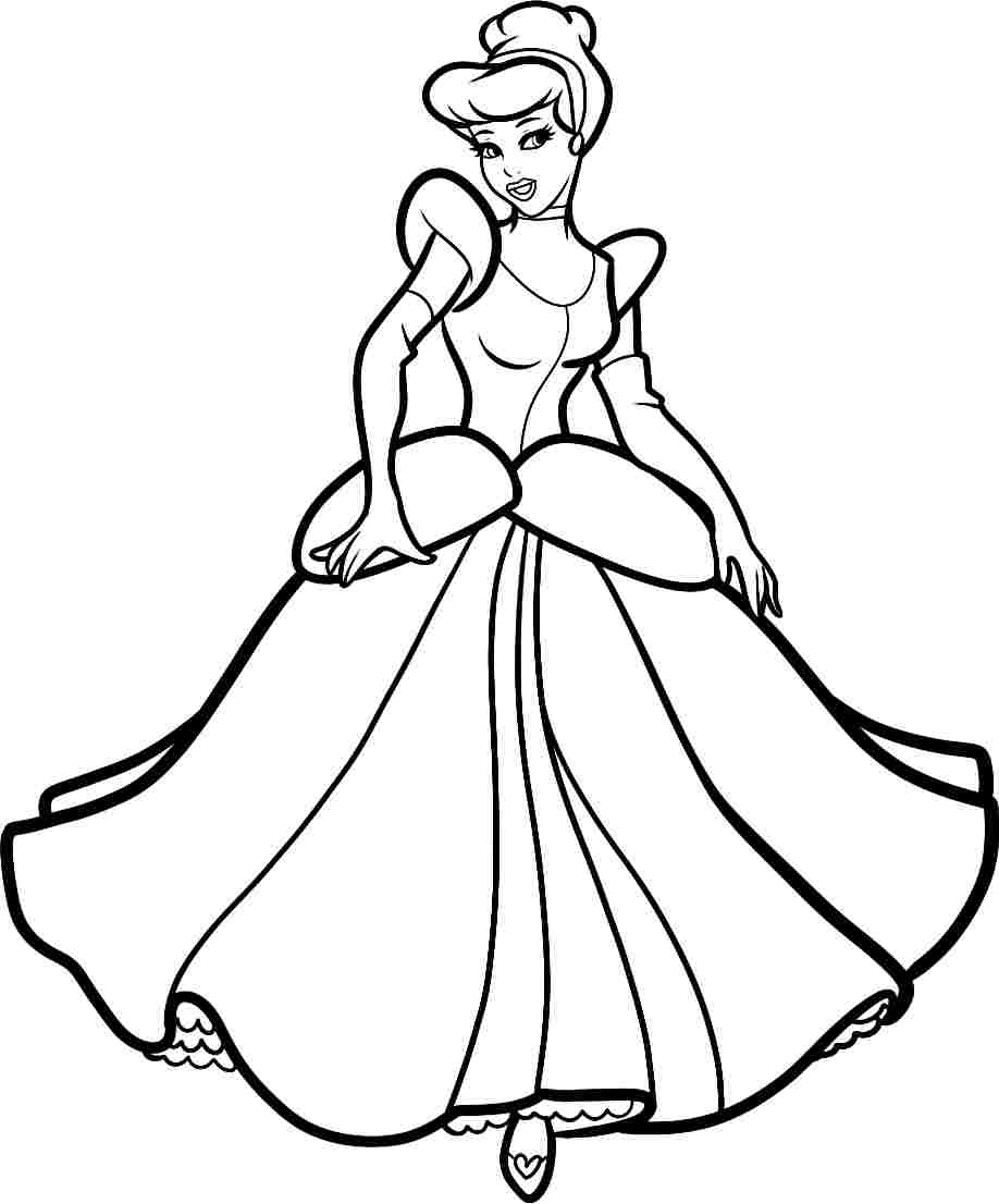 Coloriage de Cendrillon dans sa robe de bal au milieu du château