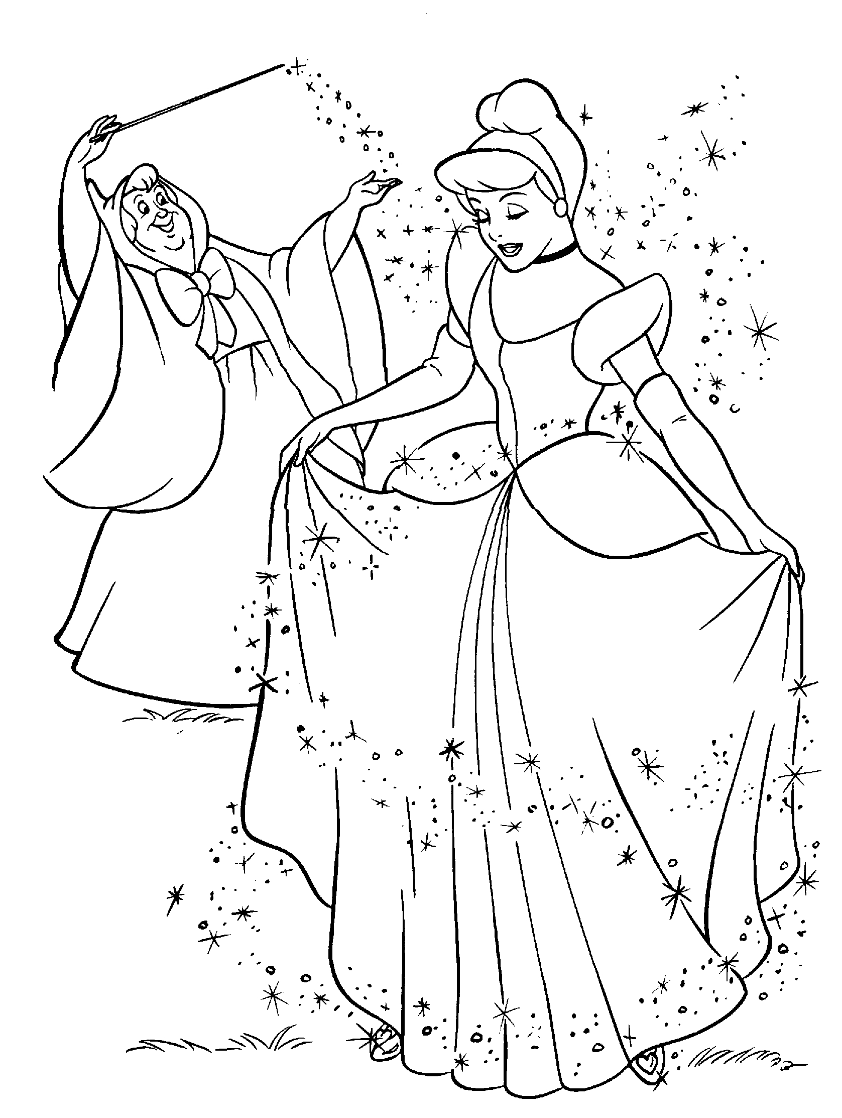 Cendrillon en train de préparer son bal dans un décor romantique