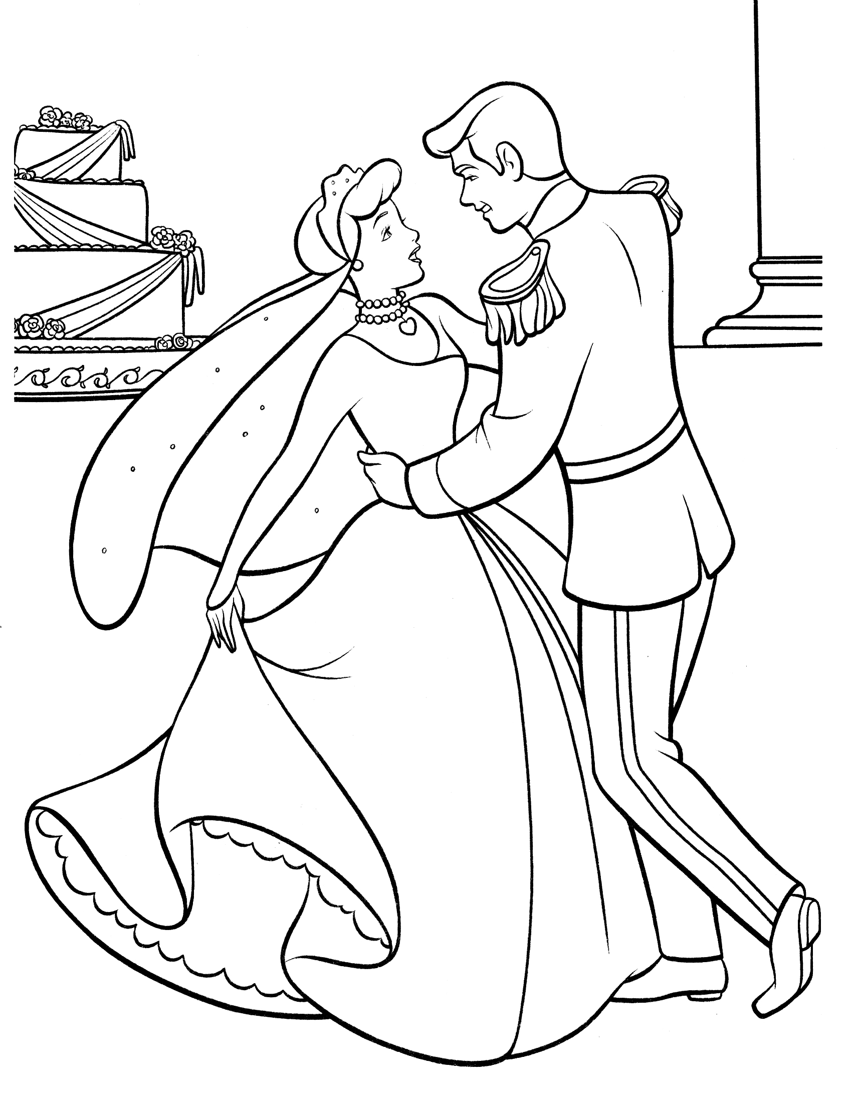 Cendrillon dans sa robe de bal, attendant à l'entrée du château
