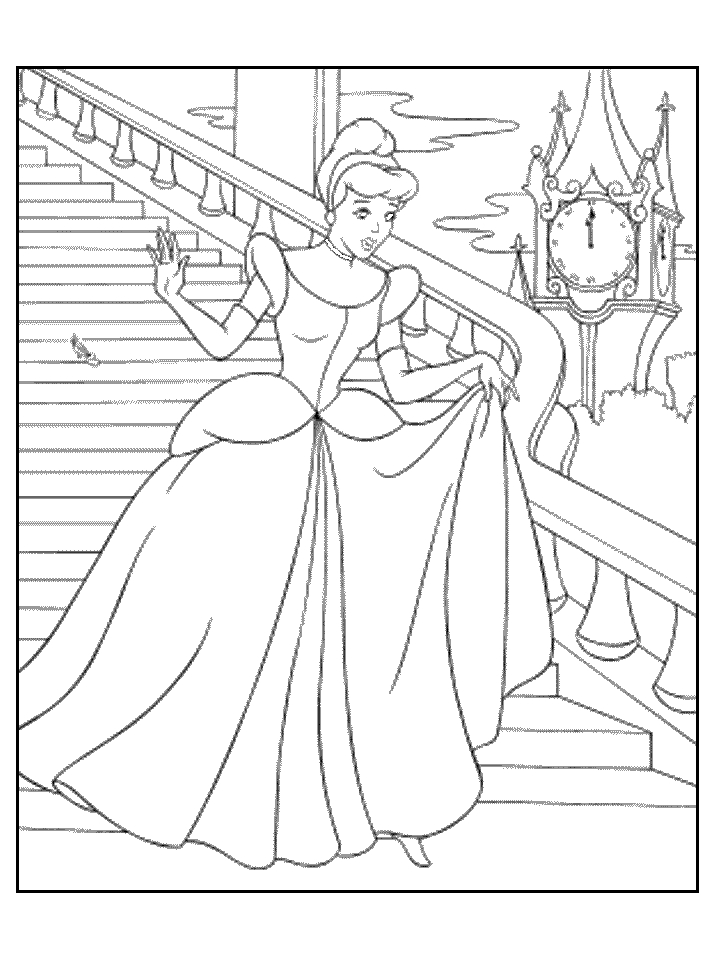 Coloriage de Cendrillon dans sa robe de bal au palais