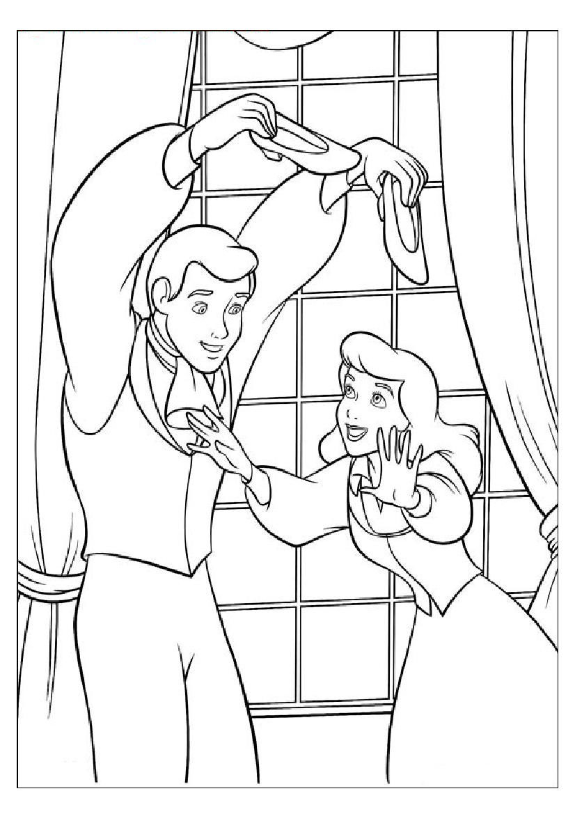 Coloriage de Cendrillon dans sa robe de bal au château
