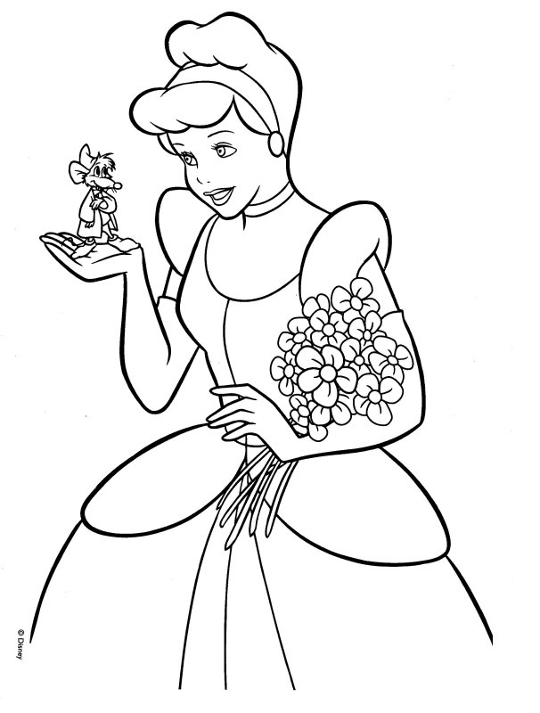 Coloriage de Cendrillon et sa transformation dans un décor féerique