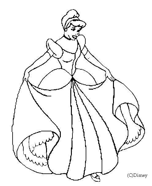 Coloriage de Cendrillon dans sa robe de bal au château