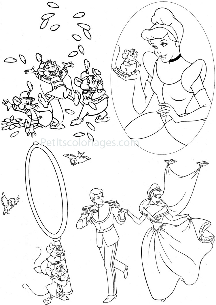 Cendrillon dans sa robe de bal au milieu du château