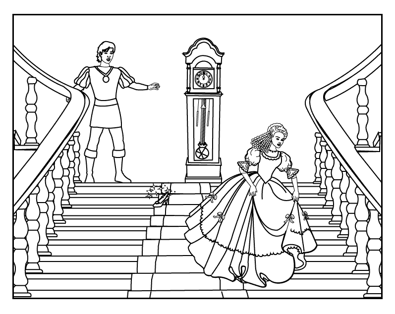 Cendrillon en train de danser au bal avec son prince dans un décor de château