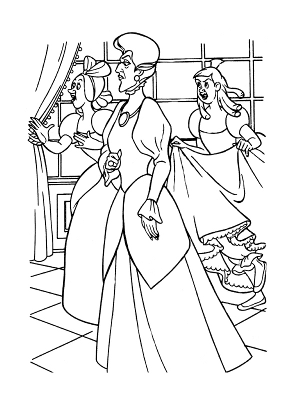 Coloriage de Cendrillon dans sa robe de bal au château
