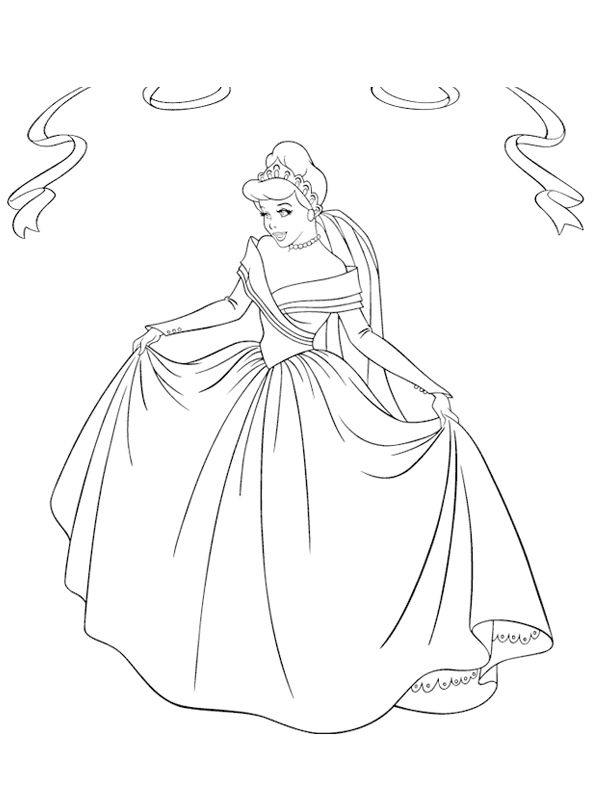Coloriage de Cendrillon dans sa magnifique robe de bal