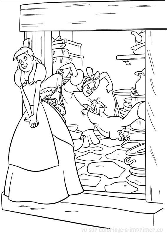 Coloriage de Cendrillon à la fête avec sa robe et son carrosse