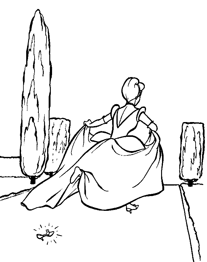 Cendrillon dans sa robe de bal, entourée de ronds et d’étoiles