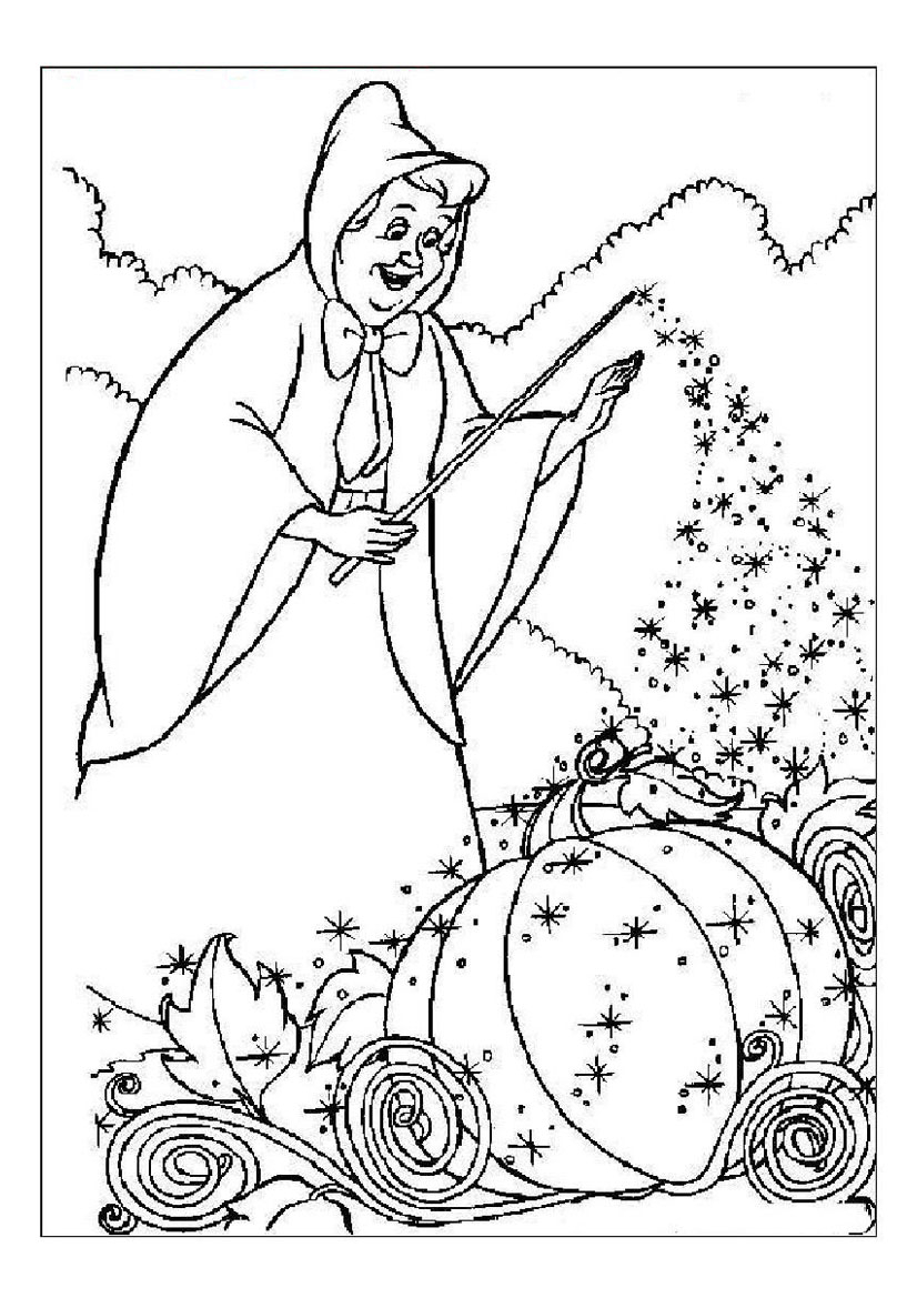 Coloriage de Cendrillon en robe de bal dans un décor de château