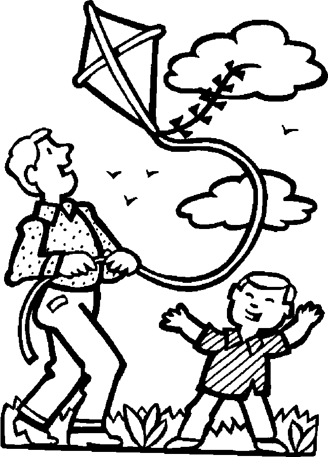 Coloriage d'un cerf-volant flottant dans un ciel nuageux