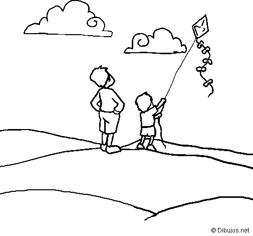 Coloriage d'un cerf-volant dans un ciel dégagé avec des nuages