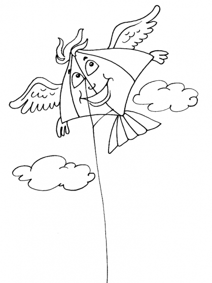 Coloriage d'un cerf-volant coloré flottant dans le ciel